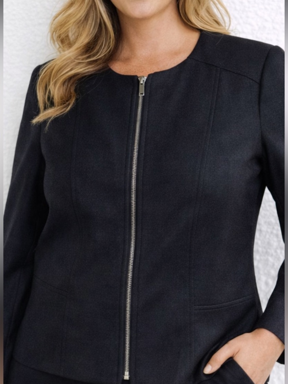 Calvin Klein Women’s Cropped Zip Front Blazer Jacket Black Size 10